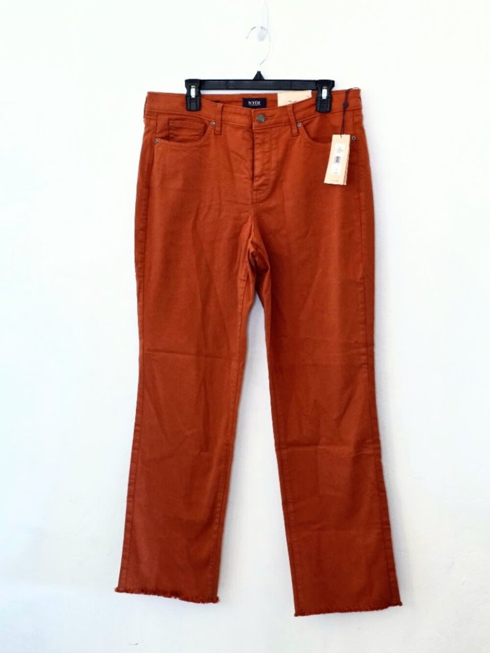NYDJ Size 12 Rust Orange Straight Leg Ankle Jeans Frayed Raw Hem NWT
